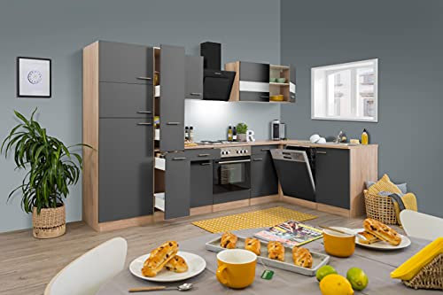 respekta Merle Cocina Americana, Madera de ingeniería, Gris, 310 cm