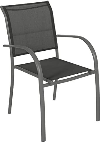 Hespéride - Fauteuil de Jardin Empilable Piazza Anthracite et Graphite Anti-Rouille Léger, Rangement Facile Mobilier d'Aménagement pour Terrasse Balcon