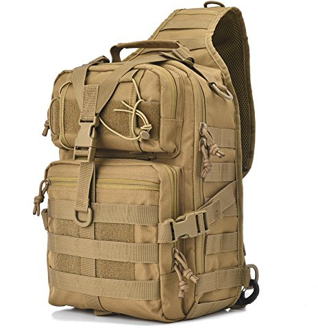 Tactical Sling Bag Pack Military Backpack Range Bags Black-Tan
