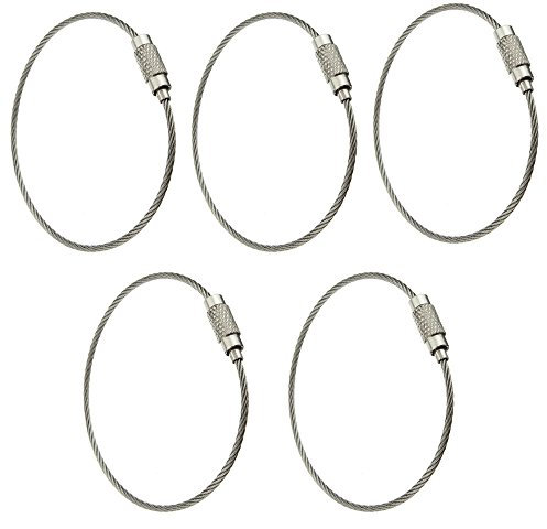 Tenlacum 5 unidades de cable de alambre con llavero con barril giratorio, soporte de cadena de alambre de acero inoxidable, plata de 150 mm x 1,5 mm