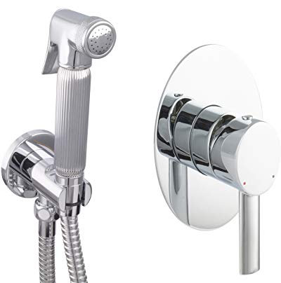 PaulGurkes Bidet Set Unterputz Armatur Spraybrause Intimdusche oval massives Messing hochwertig verchromt Bidetbrause Brauseschlauch 120cm 1,2m Mischbatterie Einhandmischer Wandanschlussbogen