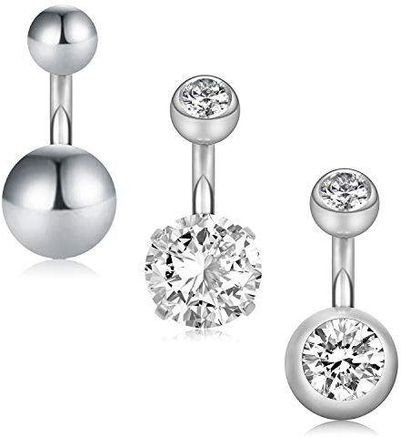 Funseedrr 3stk Bauchnabelpiercing Set Kurzer Stab 6mm Barbell 316L Edelstahl mit Kristall Kugel