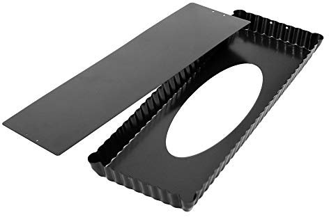 webake Stampo Crostata Antiaderente Stampo Torta con Fondo Removibile Rettangolare Stampi per Quiche Fluted Tins Flan Pan - Nero - 36,5 x15 x 3 cm