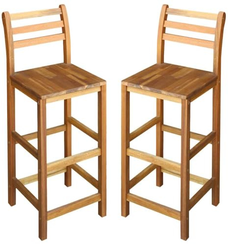 vidaXL Lot de 2 Tabourets de Bar, Chaise de Pub, Siège de Terrasse, Meuble de Bistrot Jardin Patio Extérieur, Bois d'Acacia Massif