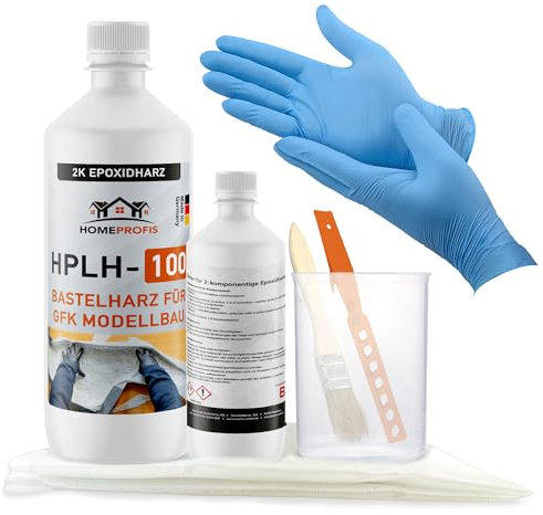 Home Profis® HPLH-100 glasklares 2K Epoxidharz (900g) inkl. 1m² GFK Glasfasermatte (110g/m²) & Werkzeug | Formbau, Reparatur und Ausbesserung, Bootsbau, Fahrzeugbau
