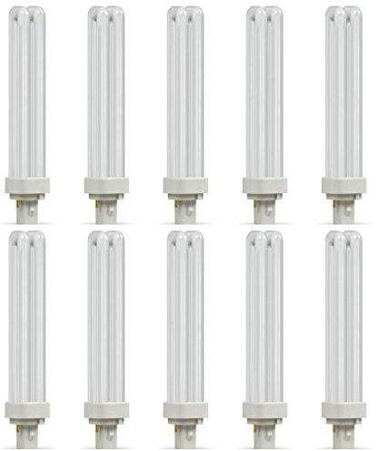 Crompton Lamps CFL (10 Pack) PLC 26W G24d-3 Double Turn D-Type 4000K Cool White Frosted 1716lm 2-Pin Energy Saving Push Fit Compact Fluorescent TC-D Compact-D Opal Multipack Light Bulbs