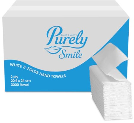 Blake & White Z-Falz 2-lagige weiße Papierhandtücher PS1001 – Purely Smile Einweghandtücher für Spender – Ideal für Küchen, Toiletten, Büros und gewerbliche Nutzung | 3000 Stück im Karton