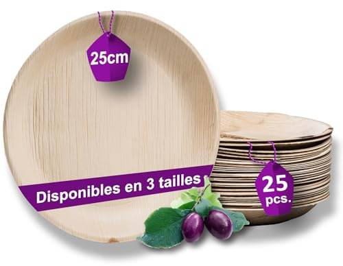 Waipur Piatti in Foglia di Palma Ecologici - 25 Pz Rotondi 25x25 cm - Stoviglie usa e getta Biodegradabili di Alta Qualità - Eleganti e Resistenti - Simile al Bamboo e al Legno