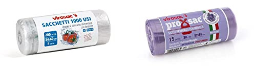 VIROSAC 131439 Sacchetti Multiuso, 34X60, 200 Unità & Rotolo 15 Sacchi Profumati Di Lavanda, Nylon, Lilla, 52X0.1X65 Cm