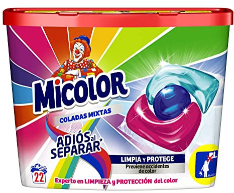 Micolor Detergente en Cápsulas Adiós al Separar (22 lavados), jabón para ropa de color en formato sostenible con poder quitamanchas que protege los colores, versión actualizada
