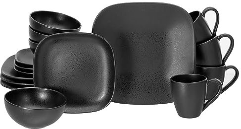 CreaTable, 16818, série Magic Black Square, set de vaisselle, service combiné 16 pièces