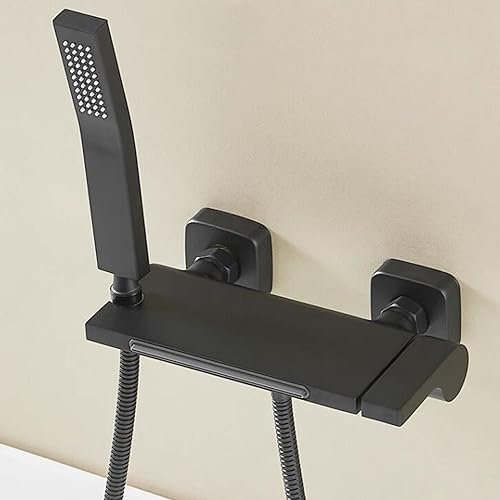 Wannenarmatur Wasserfall Badewannenarmatur mit Handbrause Messing Wasser Kalt und Heiß Armatur Badewanne mit Brause-Schwarz
