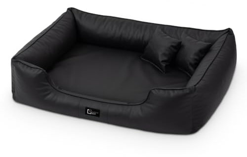 exclusive BED Orthopädisches Hundebett Max Grosse Mittelgroße Kleine Hunde - Hundekissen Hundesofa aus Kunstleder - Memory Foam Langlebig Abriebfest Reißfest (L+|90x70cm, Schwarz)