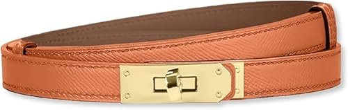 HEVIBK Ledergürtel Damen Gürtel Taillengürtel Damengürtel Leder Jeansgürtel Echtleder 33mm Breit schmaler Gürtel（Orange/Gold）