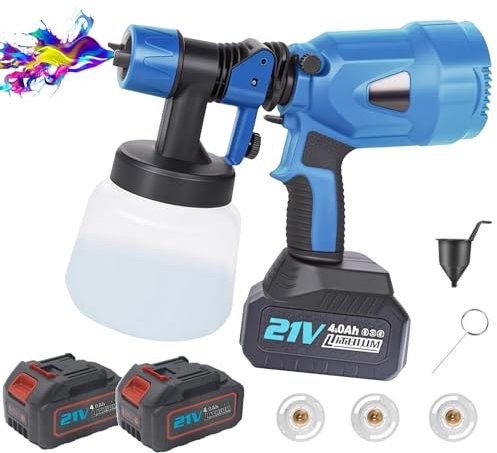 WEIWAN Pistola a Spruzzo a batteria, Pistola a Spruzzo per Vernice 2x4.0Ah - 21V, Pistola Vernice Elettrica a batteria Pistola Spruzzo, Motore senza spazzole
