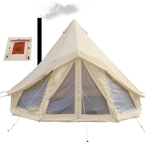 Sport Tent Groß Glockenzelt Wasserdicht Tipi Zelt 4 Jahreszeiten Baumwoll Bell Tent Camping Familienzelt mit Kamin/-ofenloch Rundzelt Jurten für 6-10 Personen Outdoor Glamping 5M