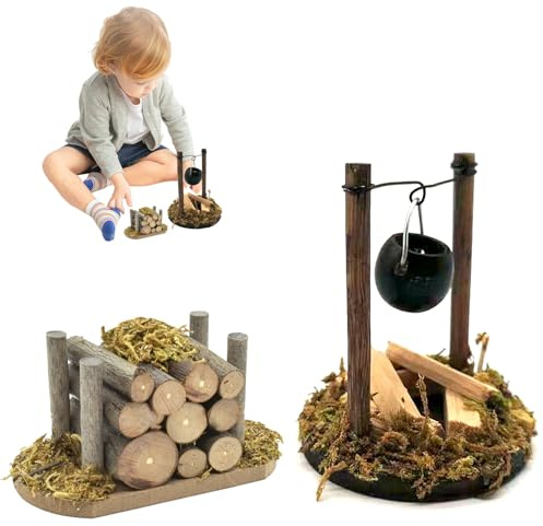 Mini accessorio per falò, gnomo in miniatura, accessorio per Natale, camino in miniatura, focolare in miniatura, accessorio per presepe natalizio, regalo per bambini (fuoco + pile di legno)