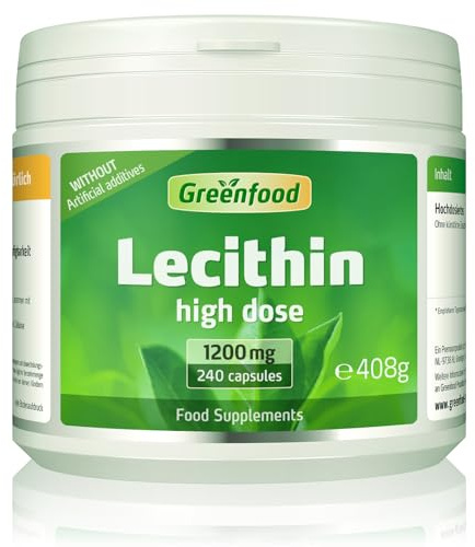 Greenfood Lecithin, 1200 mg, 240 Capsule, Highly dosed - Without Artificial additives. Without Genetic Engineering. Softgel Capsules.