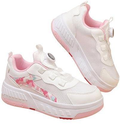 Hixingo Schuhe mit Rollen für Mädchen Jungen Kinder, Rollschuhe Schuhe Turnschuhe mit Rollen, Multifunktionale Skateboardschuhe Kinderschuhe Revolve Schnürsenkel Sneaker