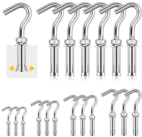 Glarks 6pcs set M6 Expanded Hook, 304 inox coupe ouverte crochet vis, crochet en béton lourd, Expanded vis crochet, crochet mural en béton pour béton brique plafond suspension