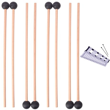 Geytetqi 4 paia di mazzuole nere per glockenspiel, mazze per percussioni in legno da 38,1 cm, mazzuole in gomma per xilofono con manico in legno per bastoni per campane, battenti ottimizzati per