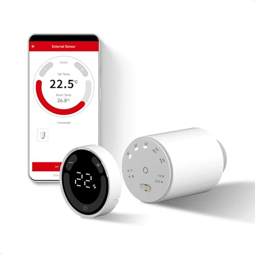 ECOBAY GEM Smart Heizkörperthermostat, Abnehmbares Zigbee-Thermostat mit Sensor, Präzise Temperaturerfassung, Lokale kabellose Steuerung, Tuya App- & Sprachsteuerung (Alexa, Google Assistant)