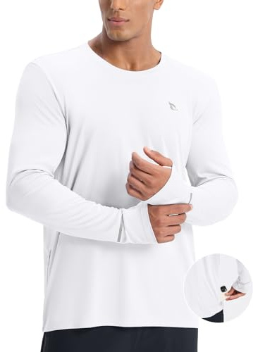 baleaf herr solskydd UPF 50+ skjortor långärmad cykling jersey dragkedja träning sportig löpning, Vit, XXL