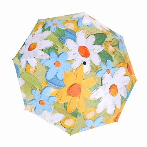 JOBEDE Travel Compact Umbrella, UV Protection Sun Umbrella for Walking Flower Pattern Portable Umbrella for Rain