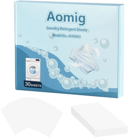 Aomig Fogli Detersivi per Bucato, 30 Pezzi Detersivo Foglio di Sapone, Profumati Detersivo in fogli, Detergente Concentrato per Bucato Ipoallergenico, per Viaggi