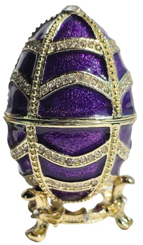 zltSunshine Hand Painted Enamel Easter Egg Jewelry Box with Sparkle Rhinestones Desktop Storage Faberge Egg Trinket Box Ring Earring Organizer Home & Office Decor Purple