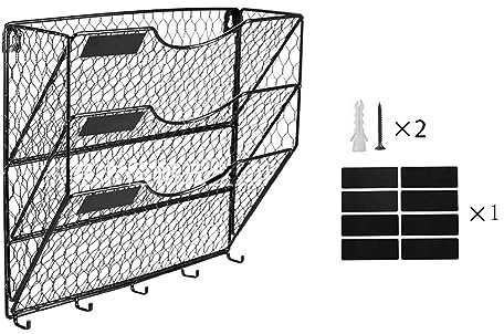 Lbvzxkad Support de Rangement de Fichiers en Métallique à 3 Niveaux, Support Mural Suspendu pour Courrier avec Crochets, Courrier, Documents, Magazines, Corbeille de Tri de Bureau