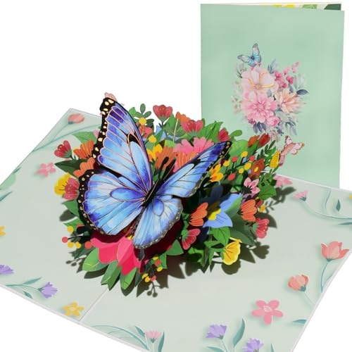 AEYAKA Fjärilar 3D popup-kort gratulationskort med guldpräglade vingar, inklusive anteckningskort och kuvert för födelsedag, årsdag och mer, kvinnor, fru, mamma, mormor, syster, flickvän, grön