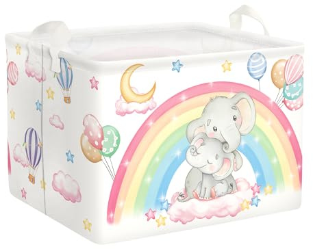 HUUMONSS Groß Wäschekorb Wasserdicht Aufbewahrungskorb für Kinder, 36L | Aufbewahrungsbox mit Stoff, Kleidung Spielzeug Buch, Mädchen Kinderzimmer Schlafzimmer Badezimmer Waschküche, Regenbogen