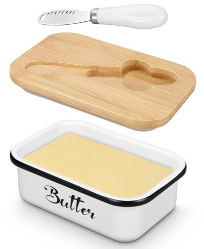 Hixava Contenitore per Burro Portaburro Burriera Bianco Porta Burro da Frigorifero 250 g con Coperchio e Coltello da Burro per Formaggio per Cucine Domestiche Ristoranti