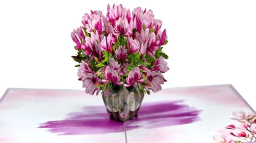 Pop Up Karte Magnolienstrauß, 3D Geburtstagskarte Blumenkarte Grußkarten | Mit Umschlag, Blumen für Frau, Freundin & Mama, Zum Geburtstag, Dankeschön, Jahrestag, Valentinstag, Muttertag