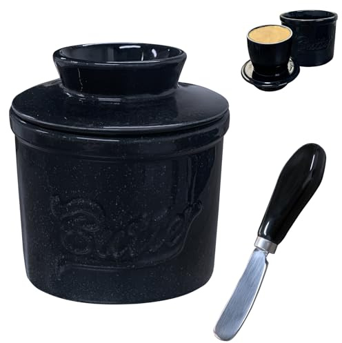 Laaorr Butter Dish with Lid and Knife Ceramic Butter Crock with Waterline Kitchen Table French Butter Keeper for Spreadable and Storage Soft Fresh Butter