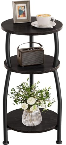 Yuede Beistelltisch rund, Kleiner Runder Tisch 3 Ebenen, Couchtisch klein mit Aufbewahrung, Nachttisch, Kaffeetisch, Sofatisch für Wohnzimmer, Schlafzimmer, 30 x 55 cm, Metall, modern (Schwarz)