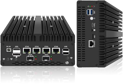 CYMINILMDPC 12th Gen Pentium Gold 8505 Firewall Mini PC,4x2.5G LAN+X710-DA4 4 * 10G SFP,Dual DDR5 Max 64GB, 2X NVMe/SATA, VPN Router,Support pfSen,OPNsense,Industrial Fanless Design,No Ram No Storage