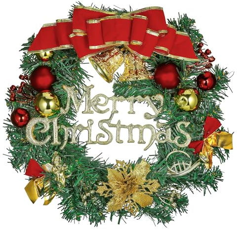 Starvortex Christmas Wreaths for Front Door, 12inch Xmas Wreaths for Front Door, Pine Tinsel Christmas Reef for Door, Elegant Artificial Bauble Decor Decorations