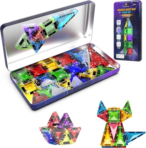 Desire Deluxe Micro Bloques Magnéticos de Construcción - Juguete Educativo Stem de Viaje para Niños, Juguete Sensorial Montessori Magnético para Niños y Niñas 3+ Años (28 Piezas – Brillo)