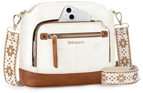 RAINSMORE Umhängetasche Damen Wasserdicht PU-Leder Mittelgroße Crossbody Bag mit Mehreren Taschen Handtaschen Damen und Schultertasche mit Verstellbarem Breitem Riemen