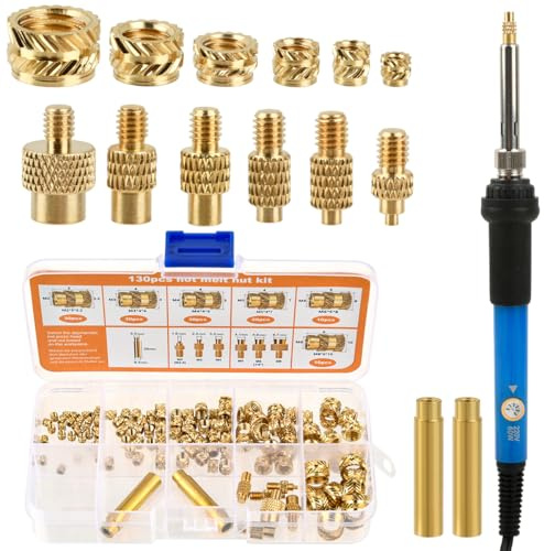 DODUOS 139PCS Saldatore per Inserti Filettati Set,Inserti Filettati Stampa 3D Set con Saldatore Regolabile da 60W con Inserto Filettato M2 M3 M4 M5 M6 M8,6 Punte Saldatura Ideale per Stampa 3D