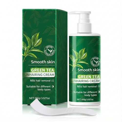 Grospe Hair Removal Cream for Women & Men, Gentle Depilatory Cream with Green Tea for Face Body Bikini Area Legs Underarms Sensitive Skin Friendly Hair Remover for Painless Smooth Results, 3.52 Oz