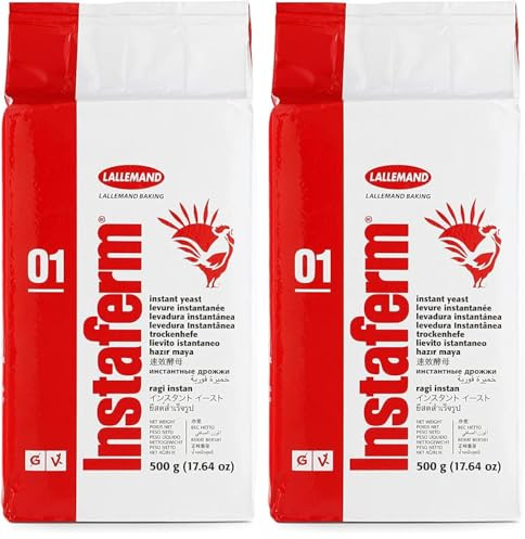 Instaferm Dry Baker's Yeast - 500 Gram Instant Dry Yeast in Professional Baker's Quality - Vegan & Soy-Free - Yeast Powder for Bread & Pizza (Pack of 2)