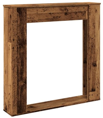 Kaminkant, gammalt träutseende, träbaserade material, 100 x 20 x 100 cm, spiselkrans för elektrisk öppen spis med förvaringsyta och vägghållare, dekorativa eldstadstillbehör för vardagsrum och terrass