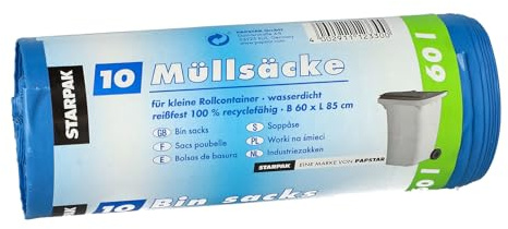 Papstar 1 Karton = 9x10 Müllsäcke, LDPE 60 l 85 cm x 60 cm blau 12330