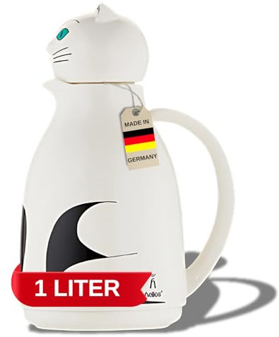 Helios Thermoskanne Thermo-Cat Weiß 1L – 6h heiß - Hält Getränke warm & kalt – Einfache Reinigung – Ideal für Kaffee und Tee
