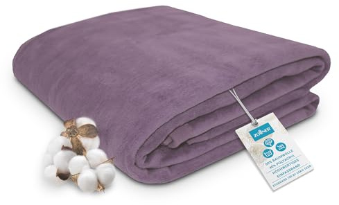 ZOLLNER Kuscheldecke flauschig in 150x200 cm - weiche und langlebige Sofadecke in Flieder - waschbar bis 40°C - Mischgewebe - mit elegantem Einfassband - Hotelqualität - Oeko Tex® Zertifiziert