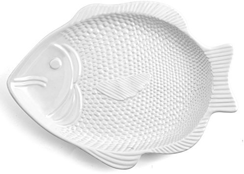 Home Plato Pescado, 42 x 32 x 3 cm, cerámica, Blanco