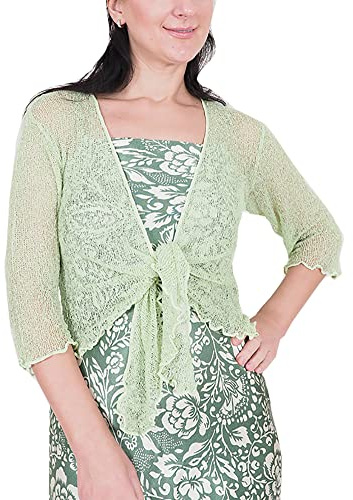Mimosa Dambolero i virkat glitter eller i vanlig stretchspets, fisknät, baliknut i midjan, öppen cardigan, Äppelgrön, en storlek